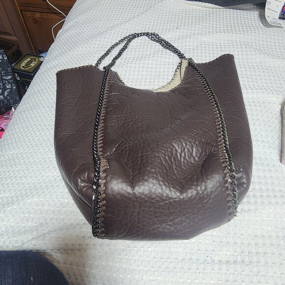 Moda Luxe Handbags - MODE LUXE GUC SHERPA LINED GUNMETAL CHAIN LEATHER RICH BROWN SHOULDER BAG